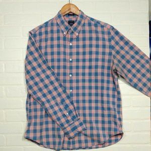 J. Crew men's pink blue plaid long sleeve button shirt